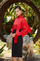Fiery Scarlet Silk Blouse
